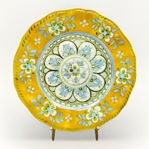 Set 4 Le Cadeaux Madrid Turquoise‎ 9" Melamine Salad Plates Retired Pattern